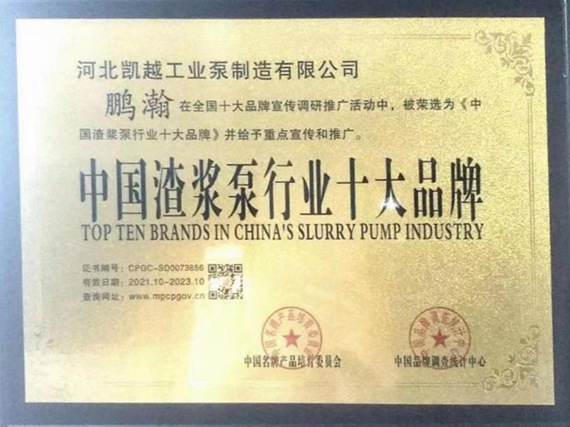 中國渣(zhā)漿泵行業十(shi)大品牌